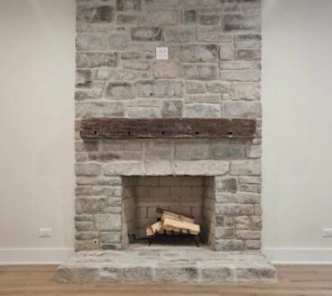 Chimney Masonry Brick with Natural Stone Fireplace Hinsdale