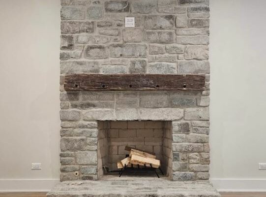 Chimney Masonry Brick with Natural Stone Fireplace Hinsdale